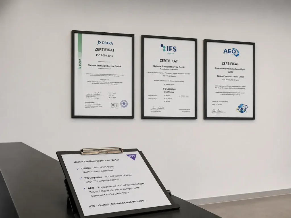 Spedition NTS Logistik Zertifizierungen